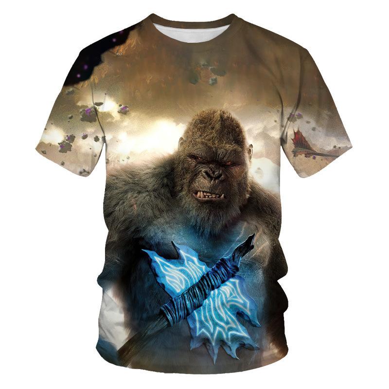 Summer Round Neck 3D Godzilla Pattern Printed Top Fashionable Casual Short Sleeved Children's Boy T-shirts