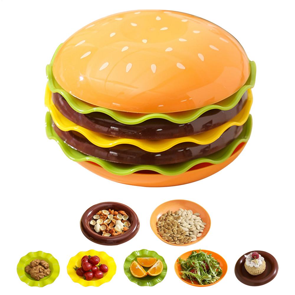 Stackable Hamburger Plate Set Burger 6 Layers Mini Dinner Plate High Value Bone Spit Plate Funny Sauce Containers Table Decor