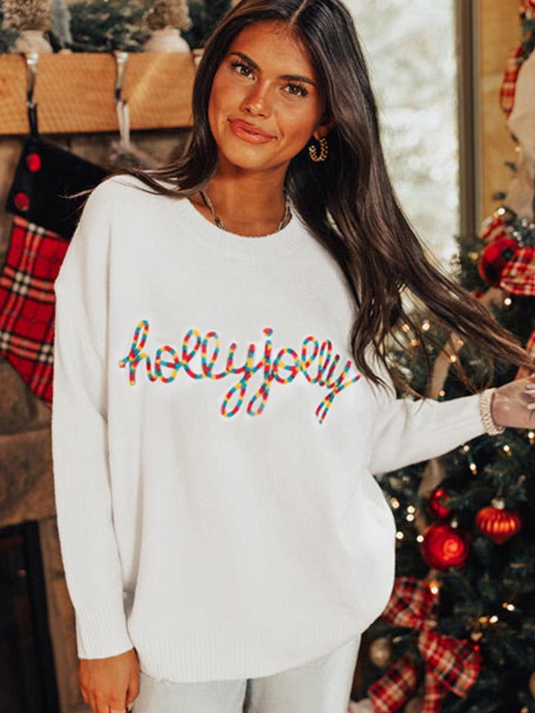 2025 Winter Women's Pullover: European & American Style, Round Neck, Letter Print, Loose Long Sleeve Sweater.