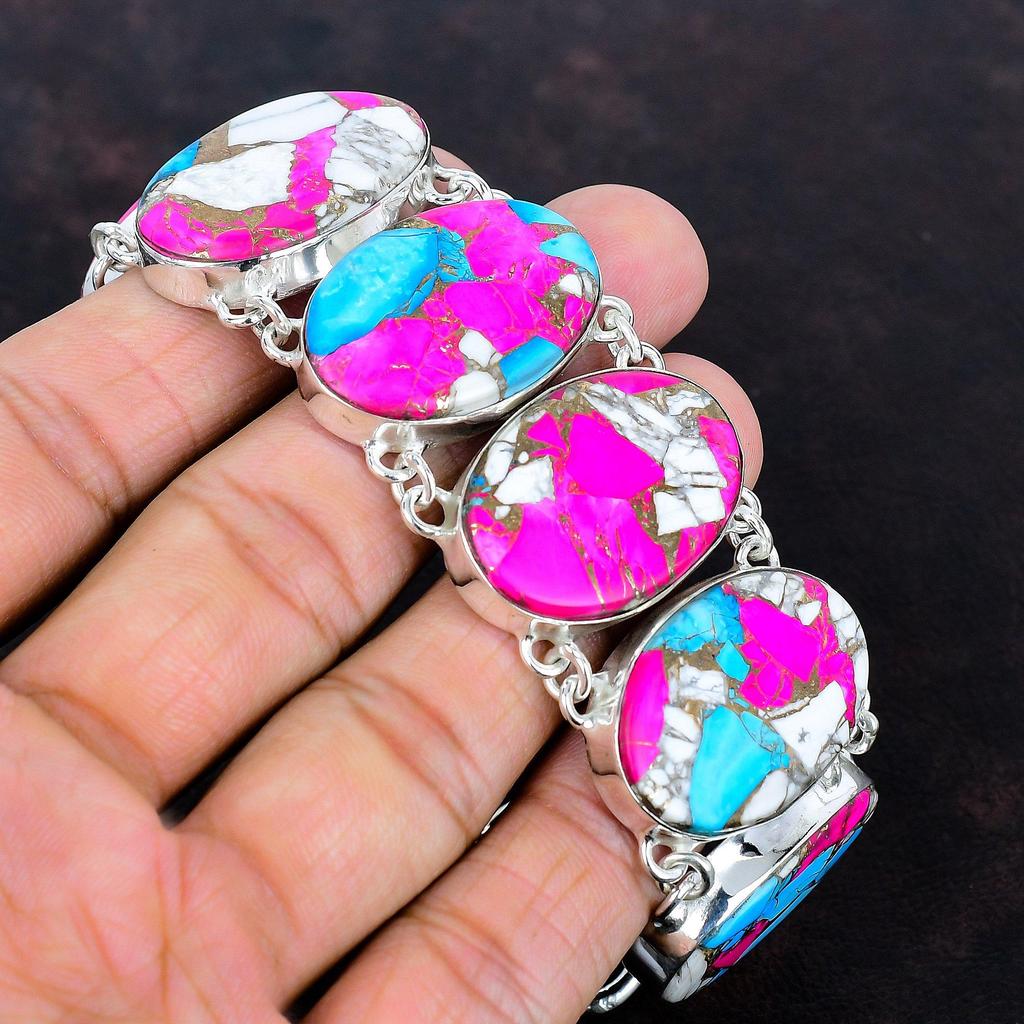 Cotton Candy Turquoise Bracelet 925 Sterling Silver Bracelet Adjustable Chain Bracelet Real Gemstone Jewelry Gifts for Her Handmade Bracelet