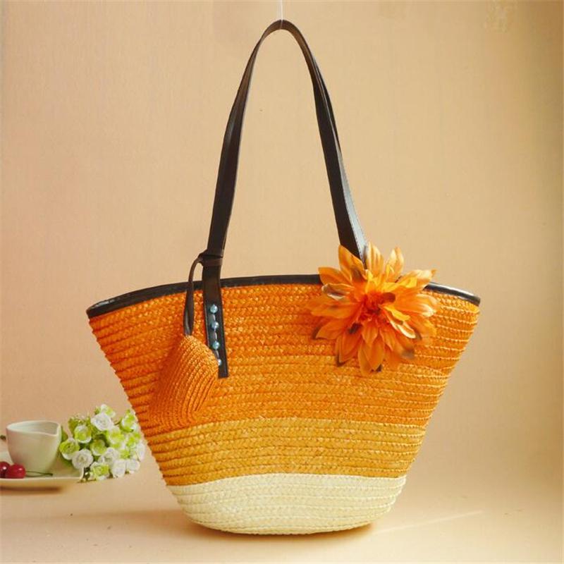 Женская вязанная соломенная сумочка