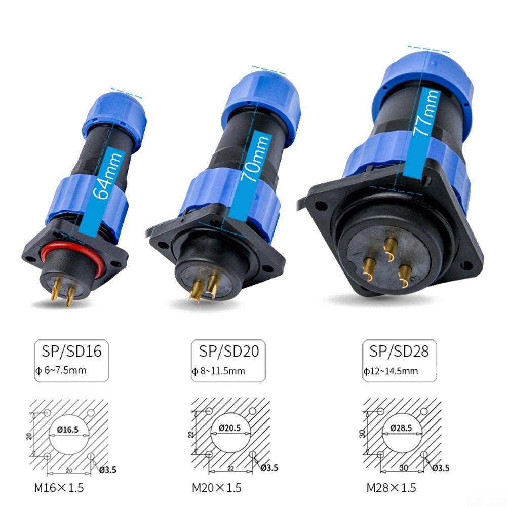 SP16 Square-Panel Mount IP68 Water-Proof Plug/+Socket Circular-Connector 2-9pin