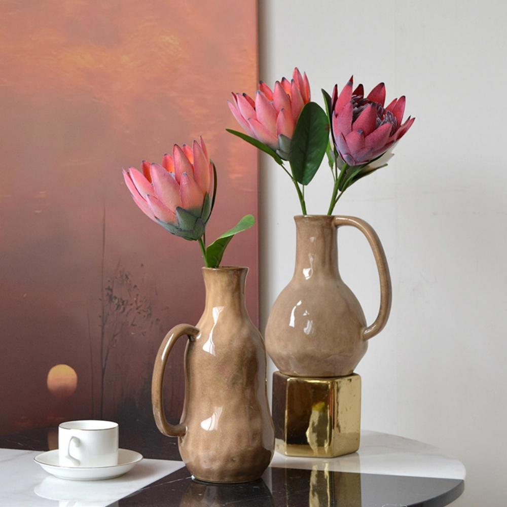 Fake Flower Decoration Soft Fake King Protea Artificial Thistle Flower Flocking Simulation Flower For Bouquet Decoration Home