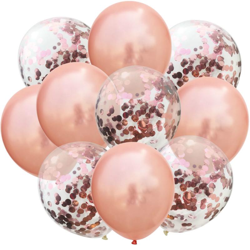 10pcs, 12 Inch, Blue Pink Gold, Confetti Latex Balloons, for Baby Shower Birthday Wedding Decorations