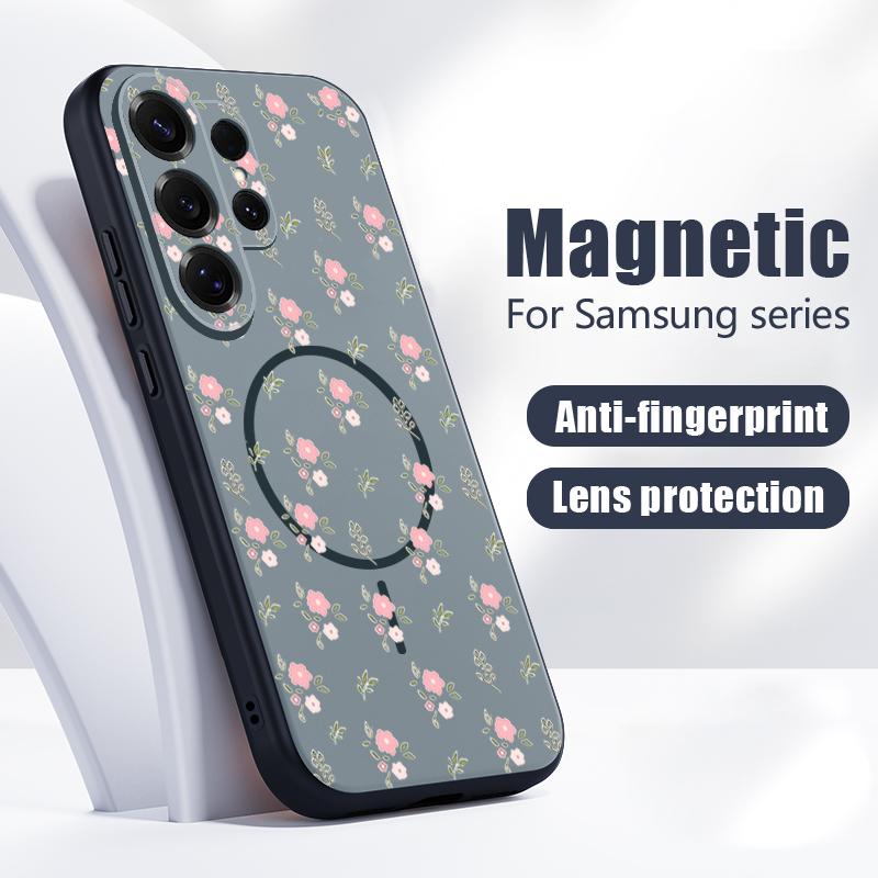 Чехол с узором из цветов вишни и розы для Samsung Galaxy S26 Ultra S25 Edge S24 Plus S23 FE S22 A17 A54 A55 A56 A57 5G Магнитный для MagSafe Матовый чехол