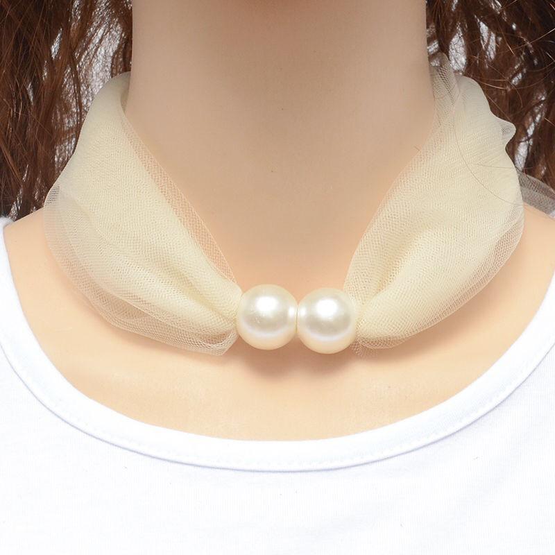Elegant Mesh Lace Pearl Decoration Cute Scarf Necklace Wedding Prom Jewelry For Women Short Neck Covering Clothing Accessories