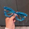 Candy Color Large Frame Pearl Rhinestone Decor Anti-Blue Light Glasses