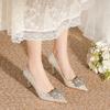 French Bridal Wedding Shoes Women's Silver Wedding Dress Main Wedding Dress Show Two Wear Crystal Shoes Stiletto High Heels