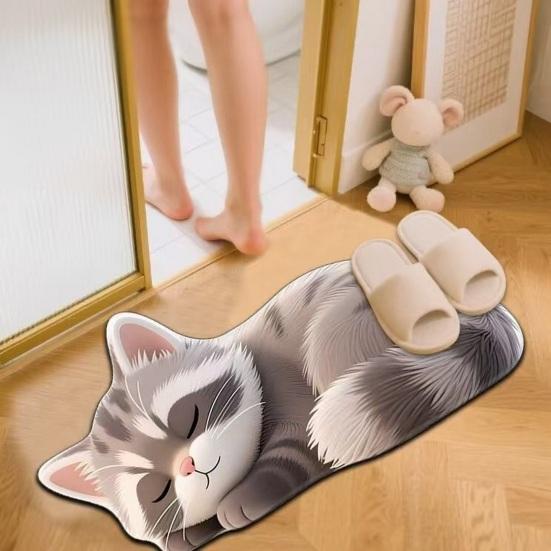 Floor Mat 3D Cartoon Cat Pattern Rug Non-Slip Backing Easy Maintenance Living Room Rug