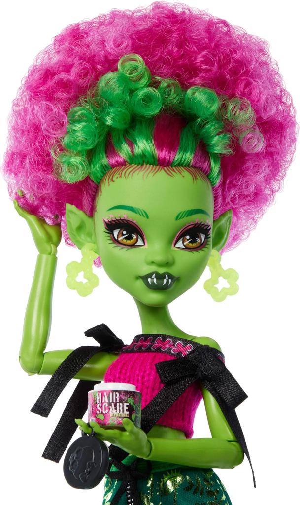 Monster High Secrets Venus McFlytrap Doll and Accessory Set with 13 Realistic Surprises Including Hair Care a and Plants Self-Scare Products, Bonnet,