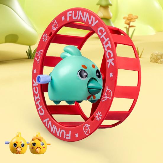 Wind-up Cartoon Chick Toy 360 Degrees Rolling Wheel Chick Toy Educational Toddlers Boys Girls Spring Clockwork Animal Spinner Wheel Toy
