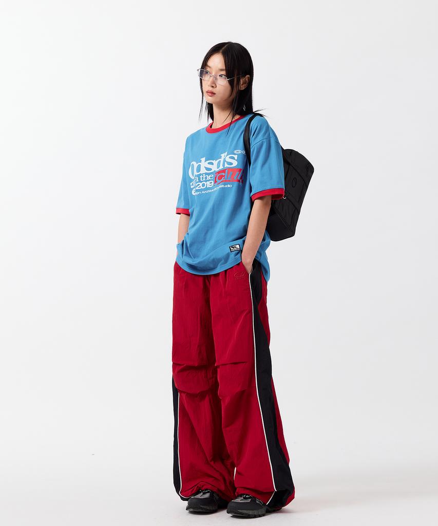 ODDSTUDIO Parachute Wide Nylon Pants - Red / Black