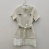 European Style Tweed Belted Slim Knit Dress - Retro Round Neck, Spring/Autumn Collection
