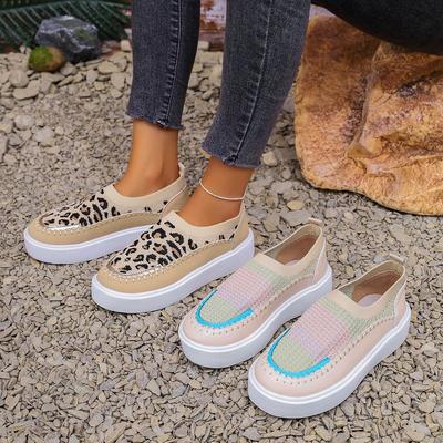 Женские кроссовки, новые модные леопардовые туфли из парусины для женщин, повседневные кроссовки на плоской подошве, женская дизайнерская обувь на платформе