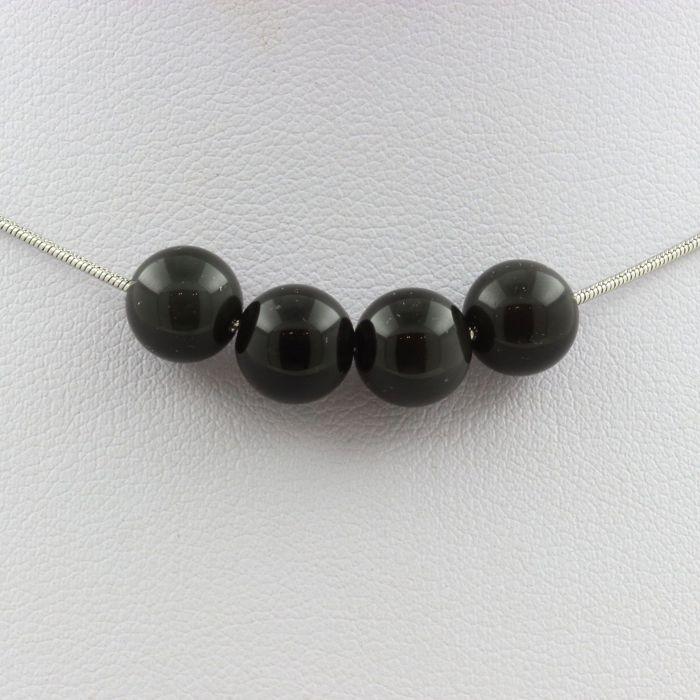 Stones and Minerals. Necklace 4 Beads Black Obsidian 8 Mm. Stainless Steel Chain Necklace Women Men. Custom Size