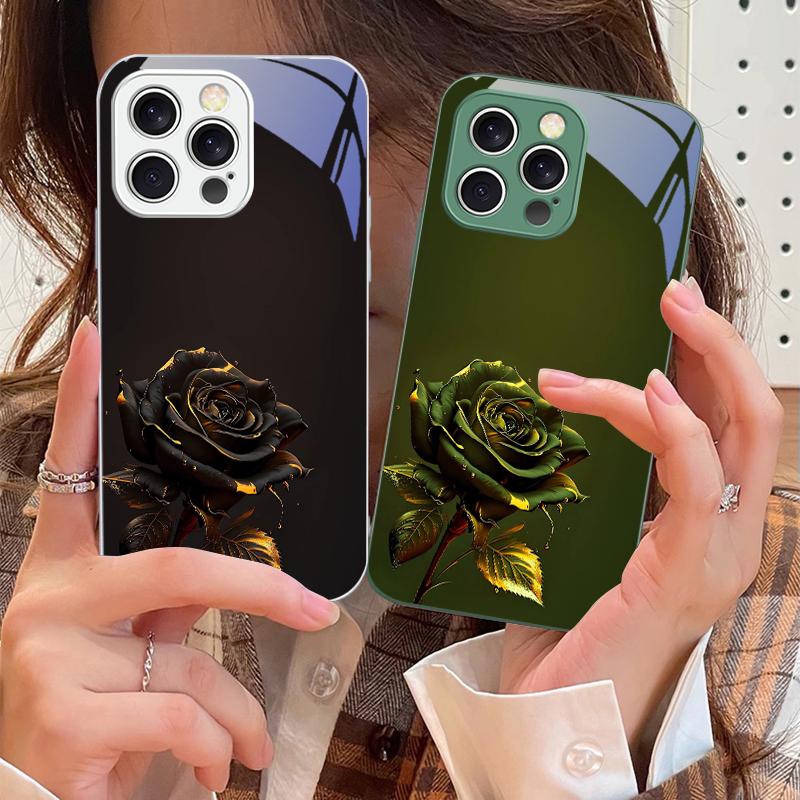 Темно-золотая роза для iPhone 16 E 15 14 13 Plus 12 mini 11 Pro Max XR Xs Max X 7 8 6 6S 2022 Чехол для телефона из закаленного стекла