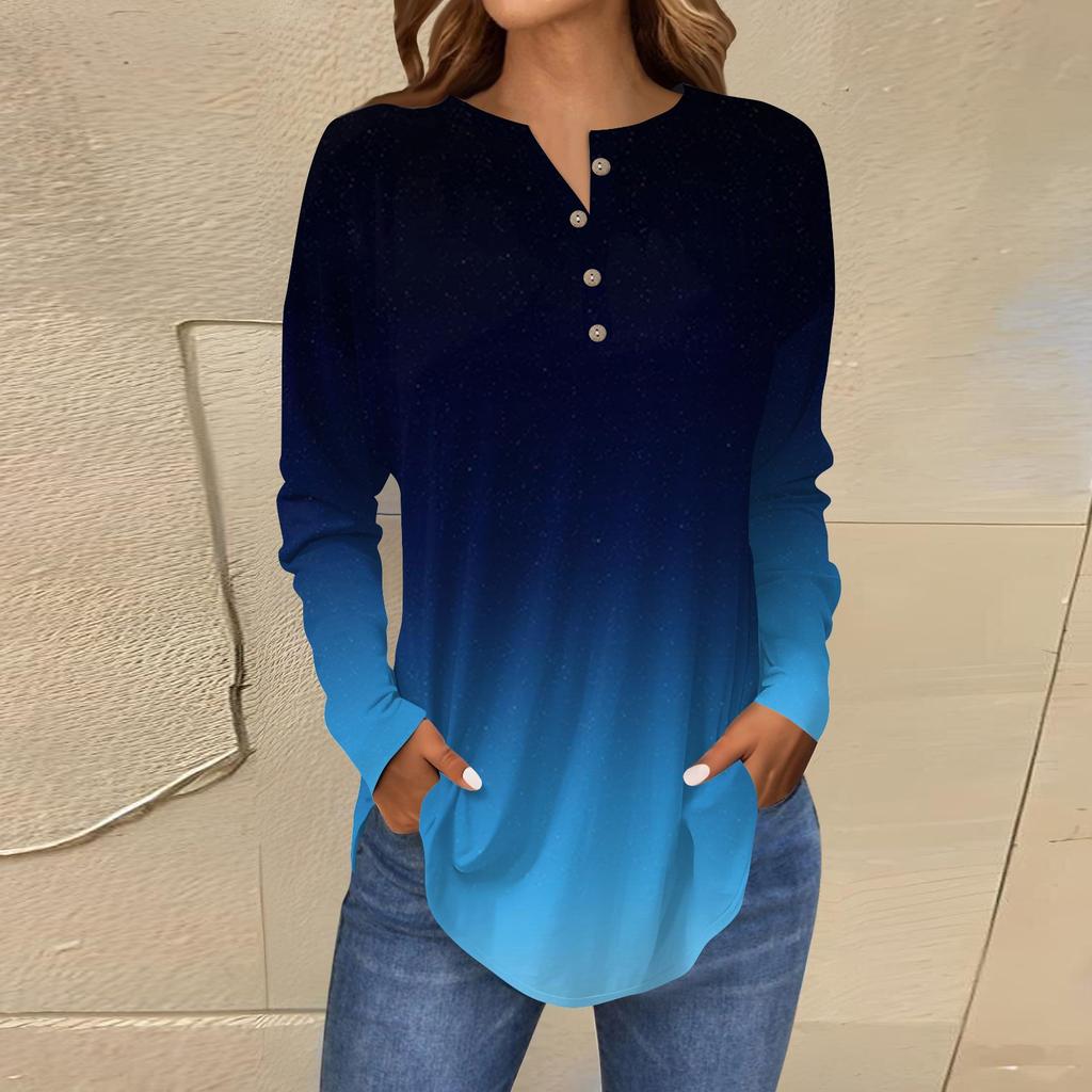 Женские блузки Повседневные футболки в стиле хиппи с длинным рукавом Милые топы с цветочным принтом Туники Топы с пуговицами и круглым вырезом Толстовки