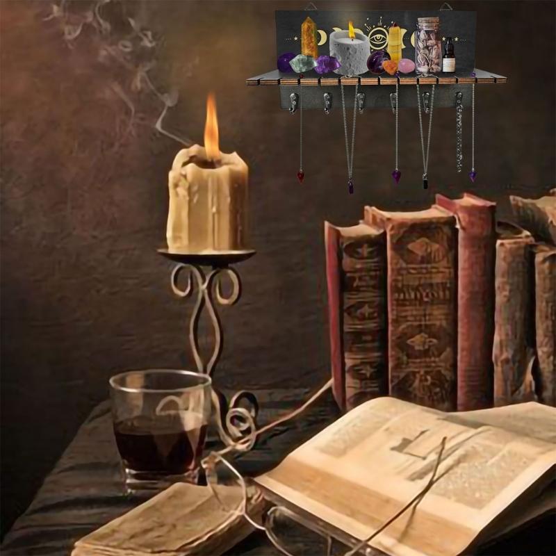 Деревянная полка для демонстрации кристаллов Настенный подсвечник Стенд для демонстрации целебных камней и кулонов Настольные украшения