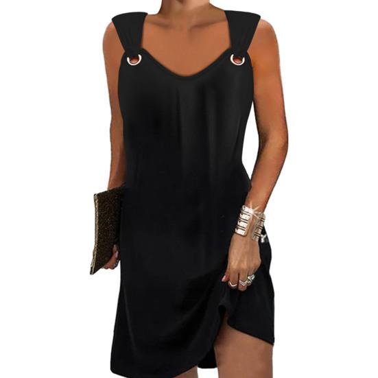 Летнее женское платье-жилет без рукавов с v-образным вырезом и полым кольцом, однотонное свободное платье, тонкое мини-платье, уличная одежда