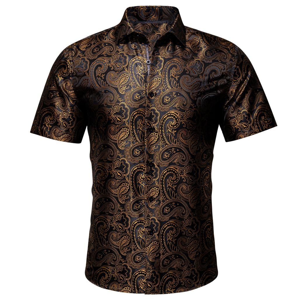 Barry.Wang Classic Mens Long Sleeve Shirt Navy Blue Paisley Button Down Dress Shirts Formal Casual