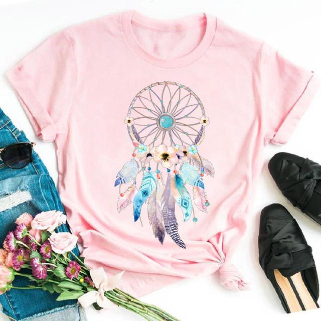 Harajuku женская футболка с принтом в виде перьев и цветов, женская новая черная футболка, женские милые графические футболки, женские повседневные топы, футболка