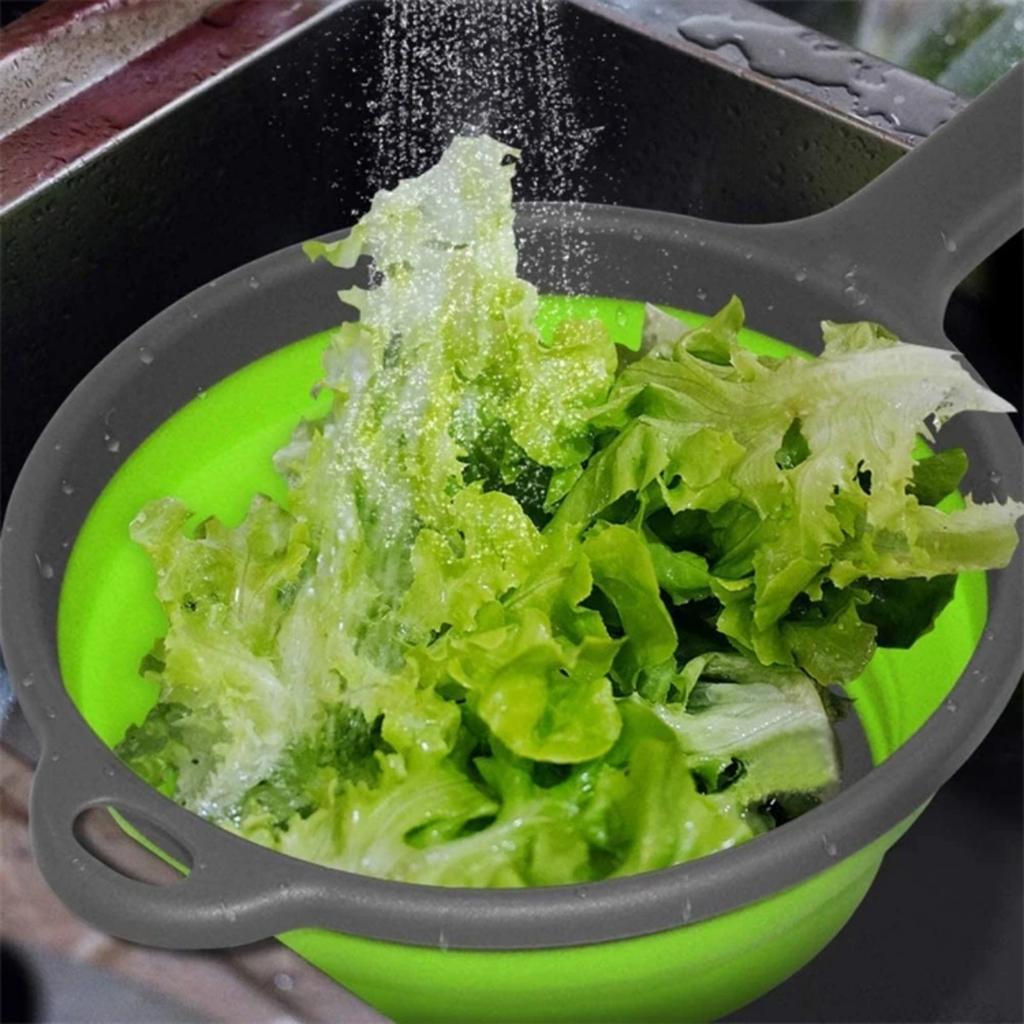 JOYBLISS Silicone Collapsible Colander with Handle Kitchen Folding Strainer Colander for Draining Pasta Vegetable Fruit