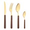 4Pcs Faux Wooden Effect Handle Dinnerware Set Stainless Steel Cutlery Set Tableware Dinner Knife Fork Teaspoons Flatware