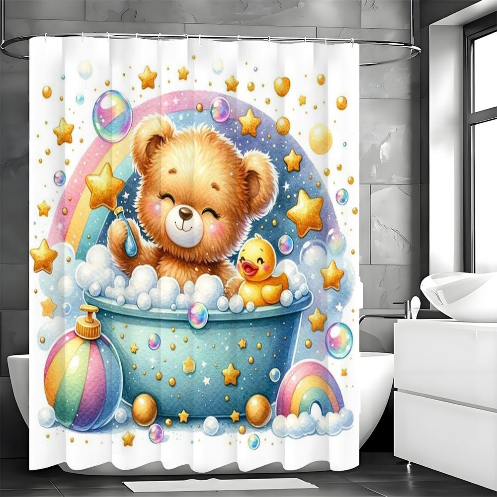 Милый мультяшный медведь для ванной, желтый утенок, ванна, занавеска для душа, декоративная занавеска для душа для ванной комнаты, водонепроницаемая занавеска для душа с h