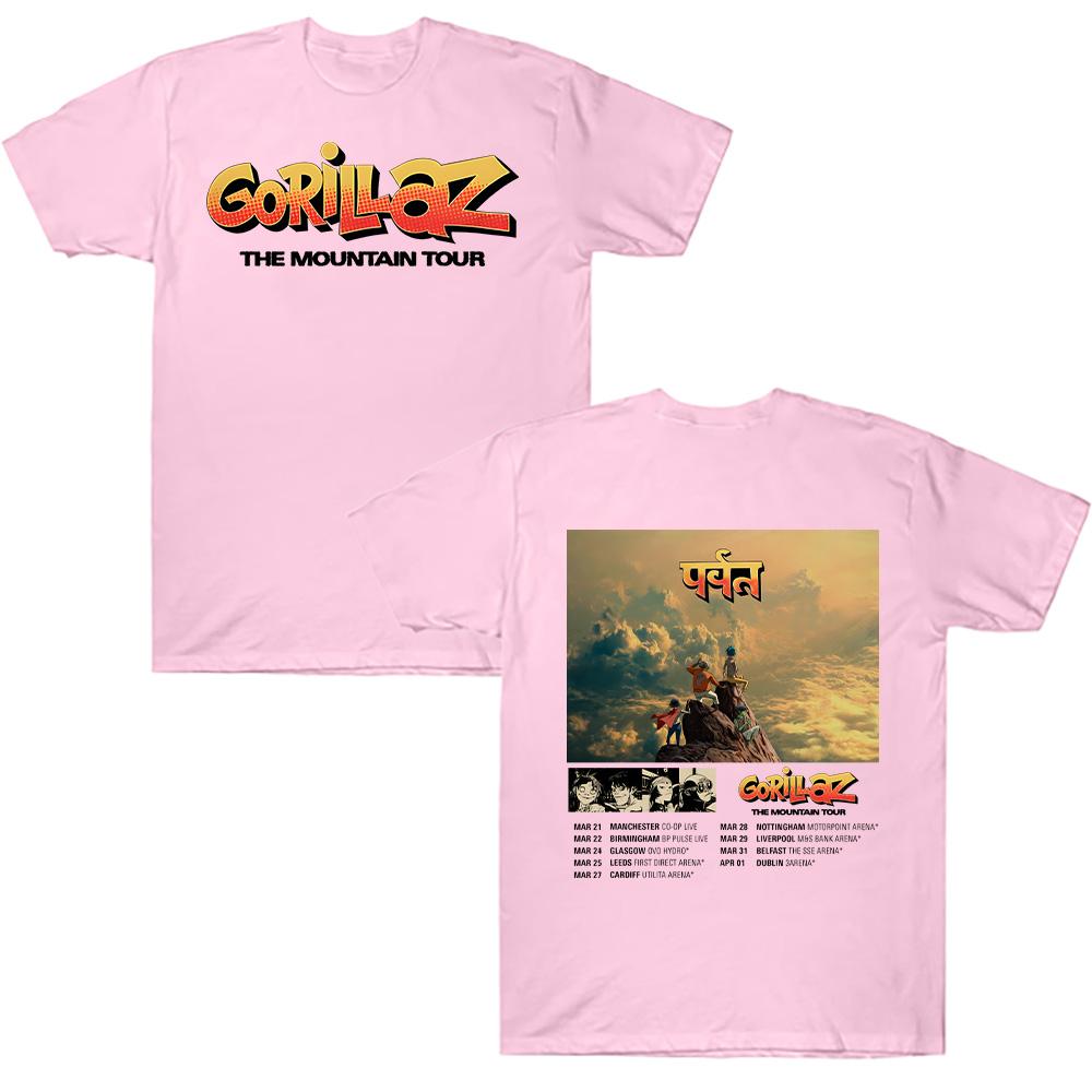 Хлопковые футболки Gorillazs The Mountain Tour Футболка Уличная Музыкальная Группа Панк-рок Y2K Футболка Унисекс Летняя Высокое Качество Повседневная Одежда