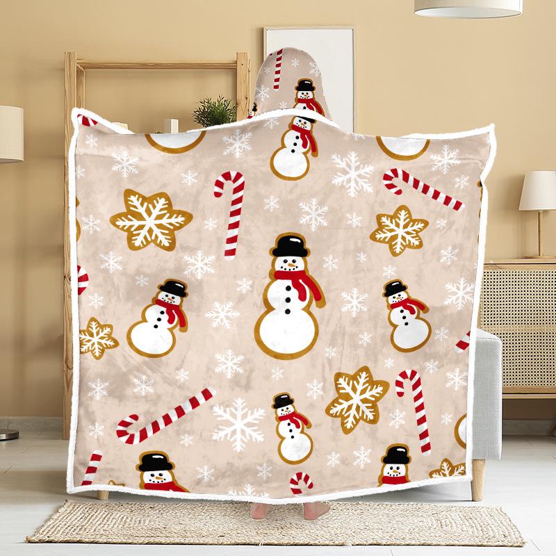 Christmas Festival Wearable Hooded Flannel Blanket Shawl