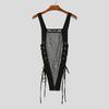 INCERUN Men Square Collar Sleeveless Mesh Sheer Bandage Slim Jumpsuits Bodysuits