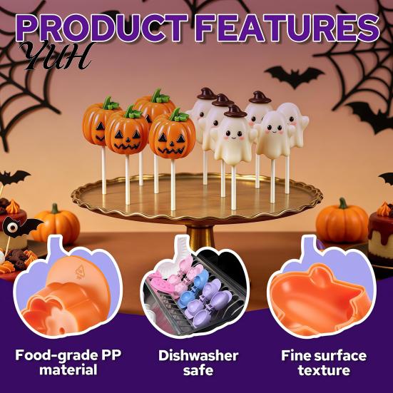 Pumpkin Ghost Baking Tools Halloween Cake Pop Mold Kit, And Silicone Seasonal Kitchen Essentials Fondant Set, 3D Tool for Holiday Party Accessories