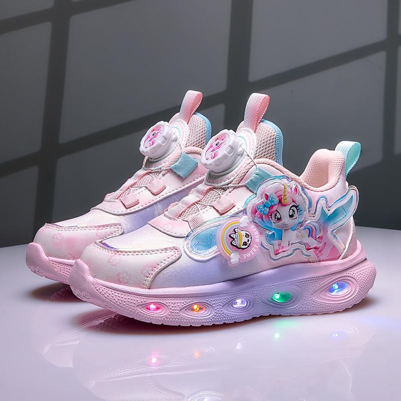 Children's light-up sneakers, new summer styles, fleece-lined for warmth, girls' shoes, lightweight running shoes for toddlers and young children