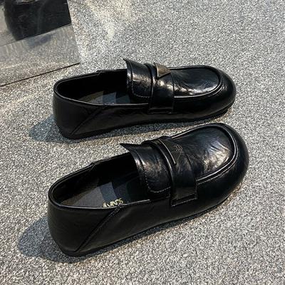 Женские французские ретро туфли на плоской подошве из кожи с круглым носком, слипоны, на мягкой подошве, лоферы Мэри Джейн, лето 2025, новый стиль