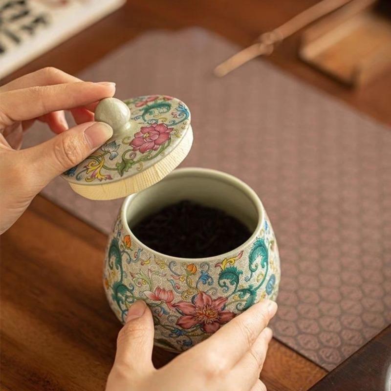 Китайская керамическая чайница, разноцветная цветочная банка для конфет, домашняя портативная коробка для хранения кофейных зерен, орехов, лекарственных материалов, домашнее украшение