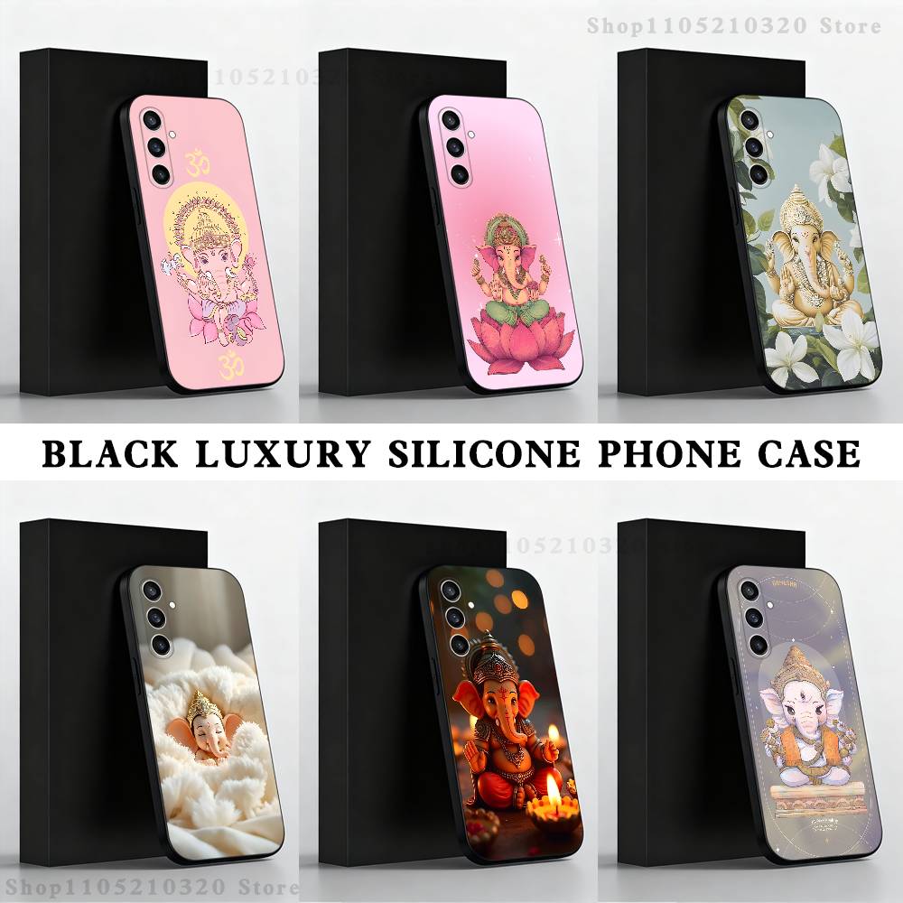 Ganesh Elephant God Phone Case For Samsung S25,S24,S23,S22,S21,S20,S10,Ultra,Plus,Lite,FE,Soft Silicone Black Cover