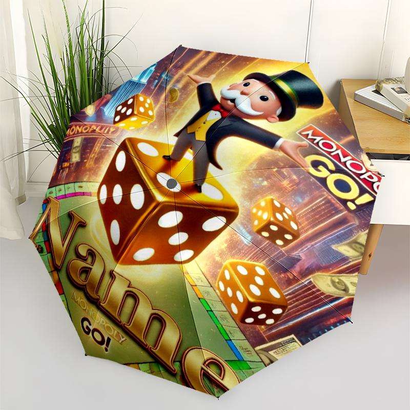 Custom Name Monopoly Theme Automatic Umbrella, Lightweight & Portable, 8 Rib, Perfect for Outdoor Travel, Birthdays, Christmas, Gifts.