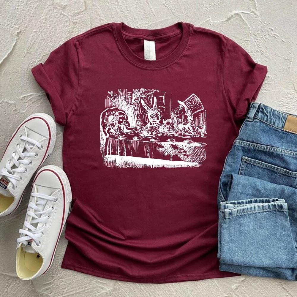 Футболка Alice Wonderland с изображением Безумного Шляпника и винтажной иллюстрацией Милая футболка на день рождения для вечеринки Мамочки, футболка для тети, повседневные топы