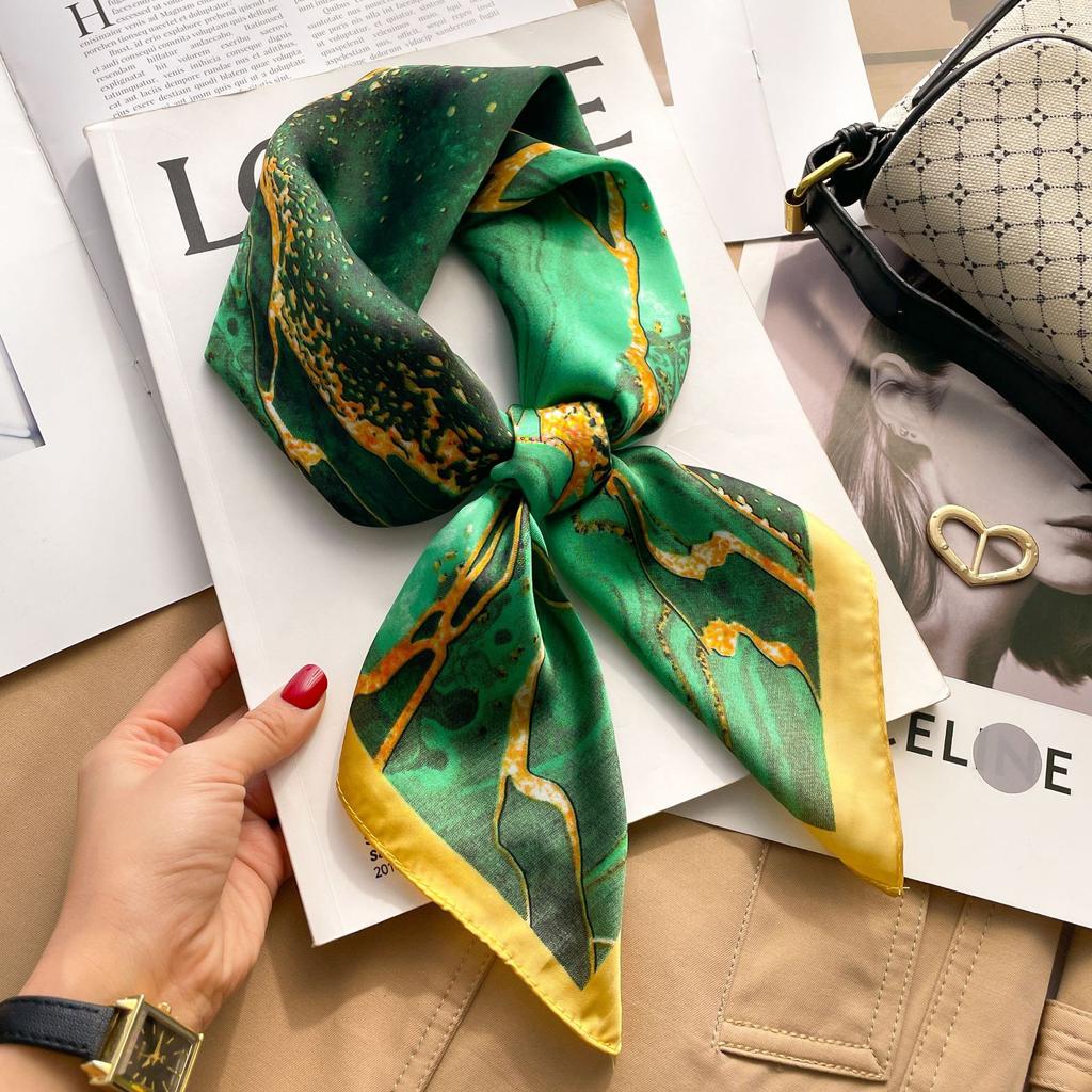 Luxury Brand Silk Square Plaid Scarf Women Satin Neck Hair Tie Band Soft Work Neckerchife NEW Hijab Head Female Foulard