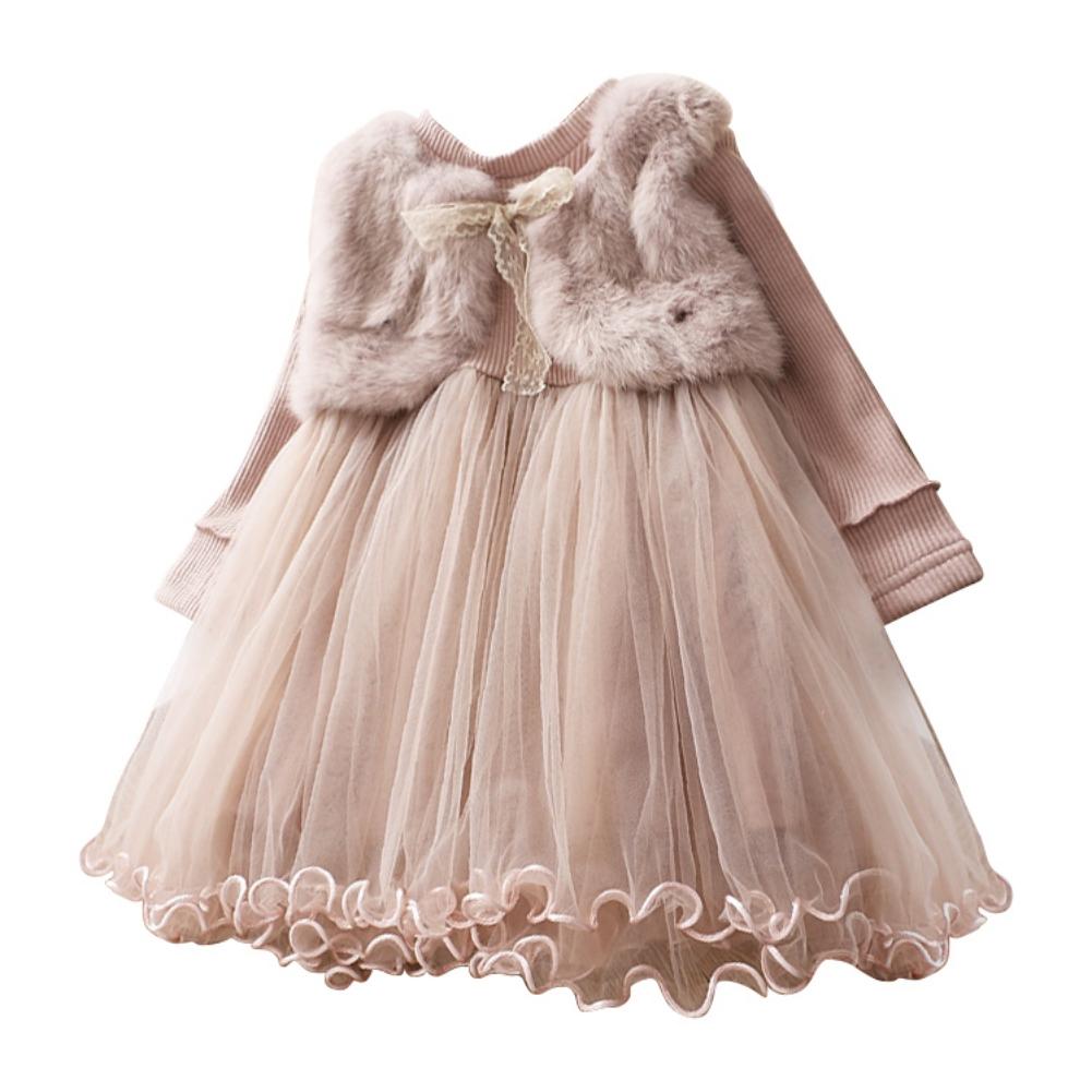 Платье принцессы из искусственного норкового бархата для девочек, зимняя вечерние принцесса с длинными рукавами, теплый сетчатый костюм, детская одежда для детей 1-7 лет