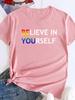 Верь в себя Цветной принт букв Женская футболка с коротким рукавом и круглым вырезом Свободная футболка Женская футболка Топы Camisetas Mujer
