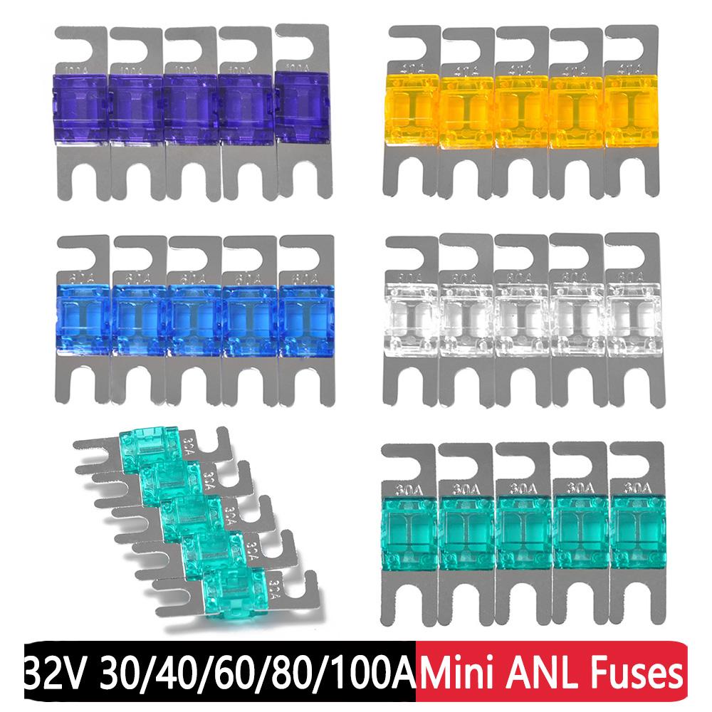 10/5 шт. автоматических предохранителей 32 В 30/40/60/80/100 А, предохранитель для защиты цепей, никелированный, для замены автомобильного стереозвука