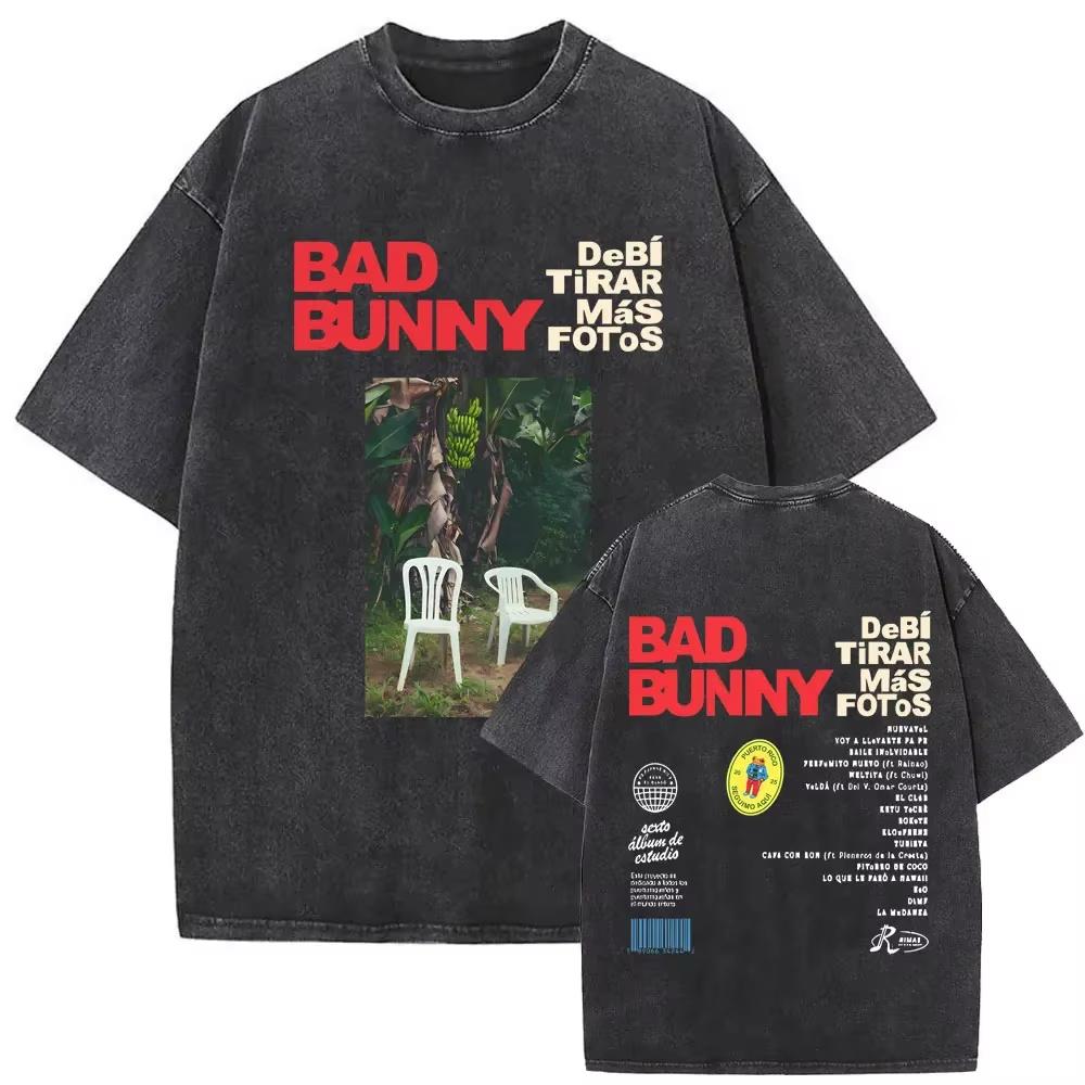 Washed Vintage Bad Bunny Un Verano Sin Ti Graphic Tshirt Mens Fashion Oversized Streetwear Women High Quality Cotton T Shirts