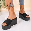 Шлепанцы лето новые внешнеторговые большой размер женские сандалии на платформе танкетка простые летние женские туфли