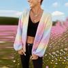 Autumn and Winter New Rainbow Patchwork Cardigan, Versatile and Fashionable Sweater, Knitted Coat, Top for Women