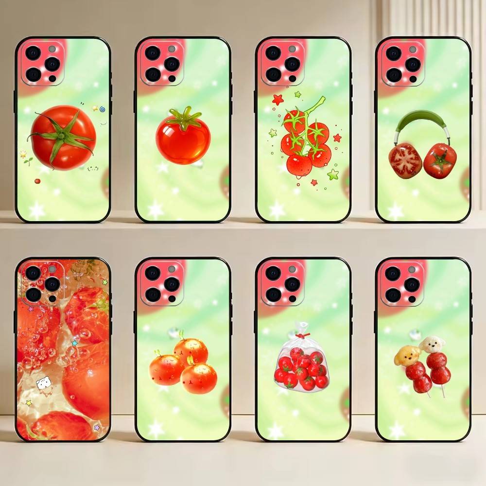 Помидор Мультяшный Милый Креативный Чехол Для Телефона Для iPhone 17, 16, 15, 14, 13, 12, 11 Plus, Pro Max, Другие Мягкий Черный Чехол
