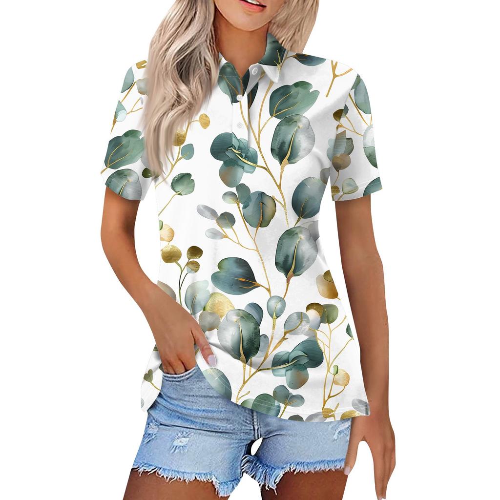 Женская модная повседневная рубашка с отворотом и коротким рукавом с принтом, женские топы на пуговицах