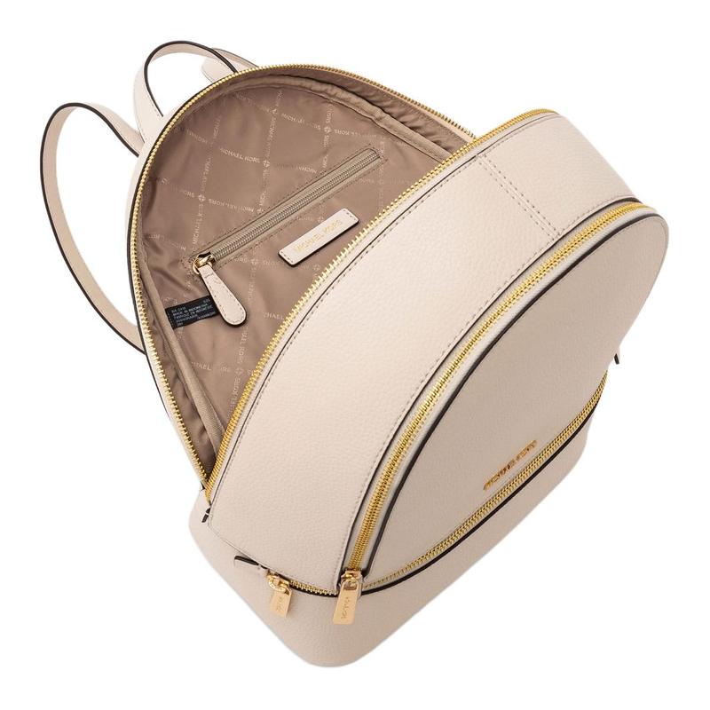 Michael Kors Rhea Zip Классический Простой Дизайн Металлический Логотип ЛОГОТИП Большой Вместимости Кожаный Рюкзак Средний Женский Светло-Кремовый