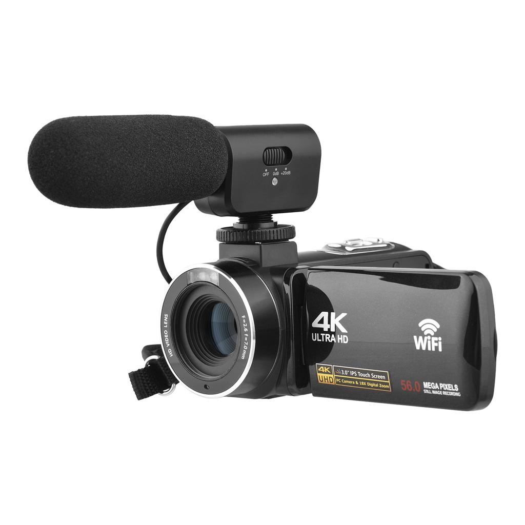 4K Digital Video Camera WiFi Camcorder DV Recorder 56MP 18X Digital Zoom 3.0 Inch IPS Touchscreen