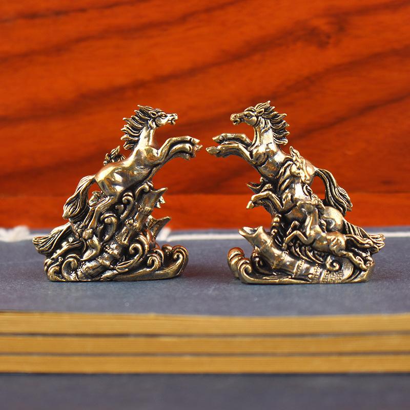 Vintage Solid Brass Galloping Horses Statue - Feng Shui Chinese Figurine, Retro Desktop Office Decor & Collectible Art Ornament